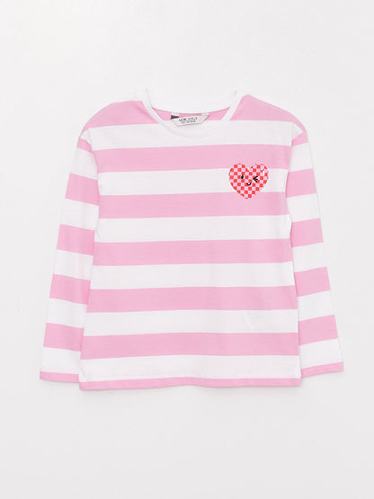 Crew Neck Striped Long Sleeve Girl's T-Shirt