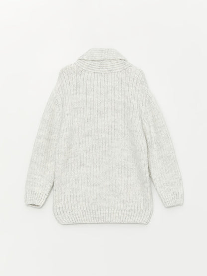 Shawl Collar Braided Self-Patterned Baby Boy Knitwear Sweater