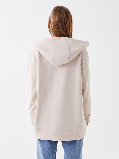 Hooded Plain Oversize Women's Zipper Sweatshirt