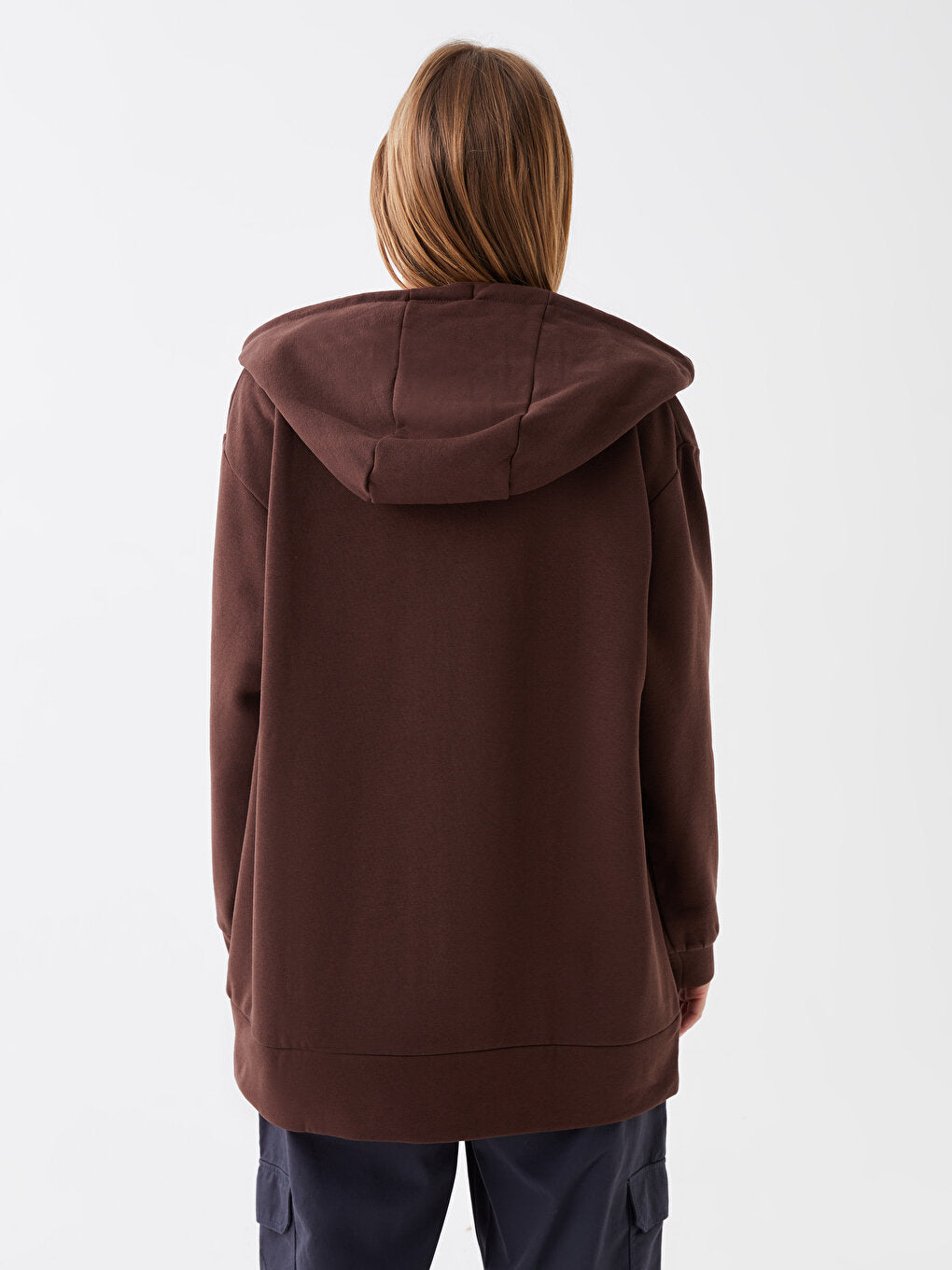 Hooded Plain Oversized Women's Zipper Sweatshirt