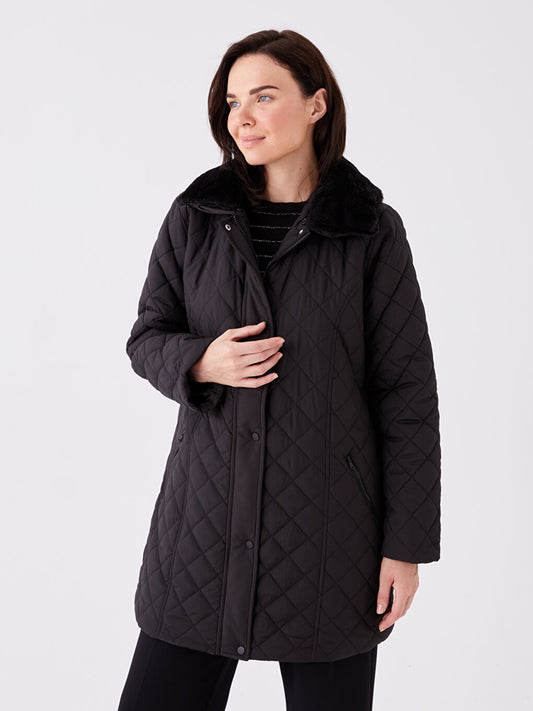 Shirt Collar Quilted Women's Puffer Coat