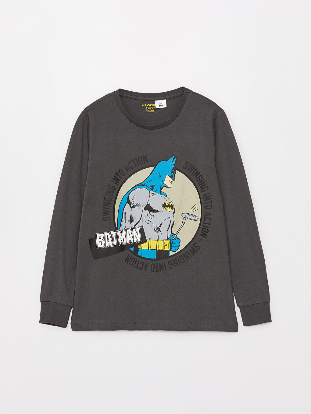 Crew Neck Batman Printed Long Sleeve Boys' Pajama Set