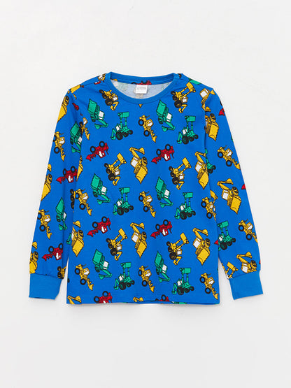 Crew Neck Printed Long Sleeve Boys' Pajama Set