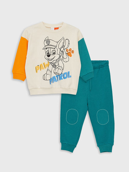 Crew Neck Long Sleeve Paw Patrol Printed Baby Boy Sweatshirt and Jogger Tracksuit Bottom 2-Piece Set