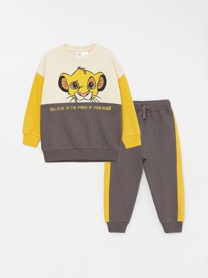 Crew Neck Long Sleeve Lion King Printed Baby Boy Sweatshirt and Trousers 2-Piece Set