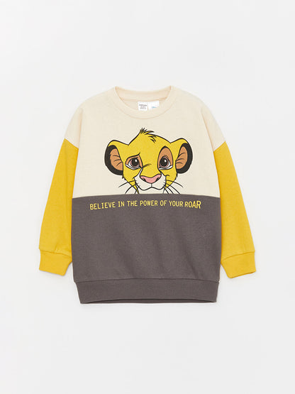 Crew Neck Long Sleeve Lion King Printed Baby Boy Sweatshirt and Trousers 2-Piece Set