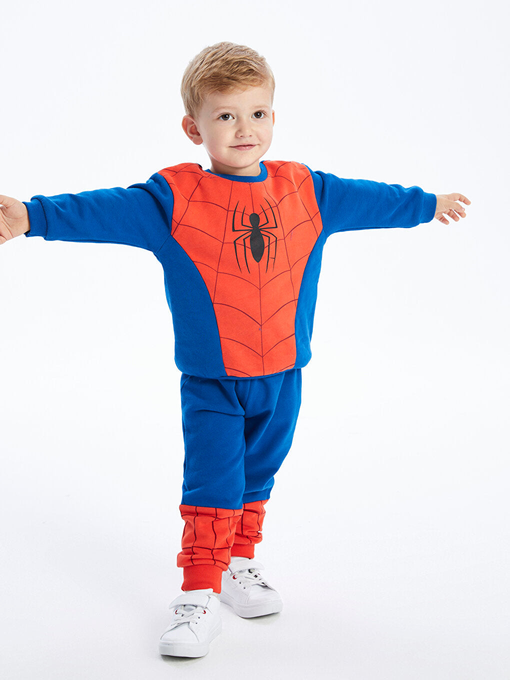 Crew Neck Long Sleeve Spiderman Printed Baby Boy Sweatshirt and Trousers 2-Piece Set