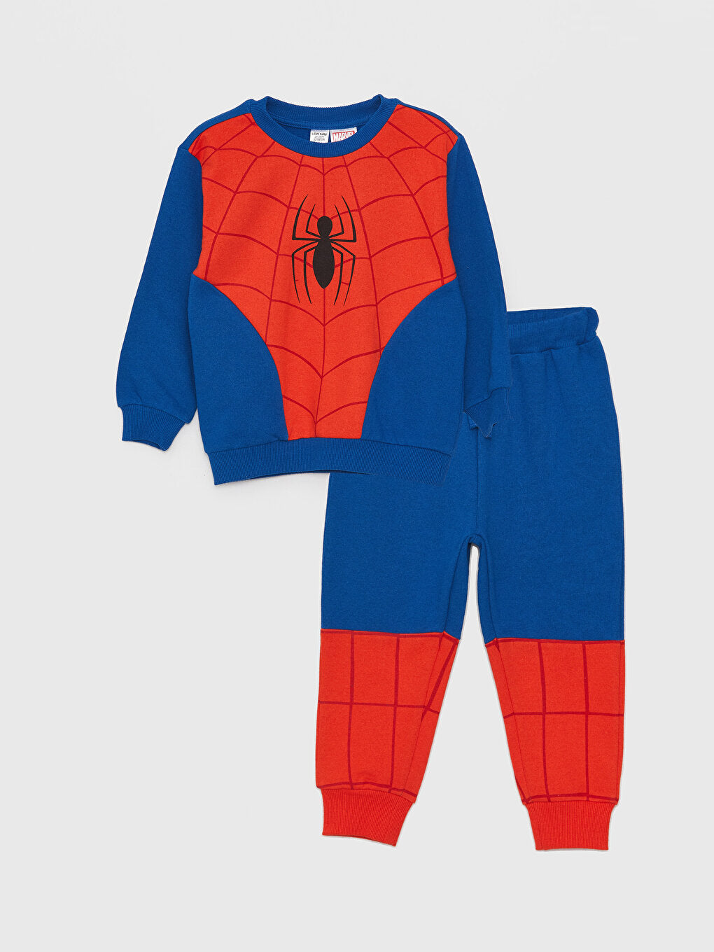 Crew Neck Long Sleeve Spiderman Printed Baby Boy Sweatshirt and Trousers 2-Piece Set