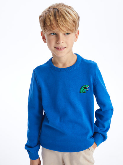 Crew Neck Embroidered Long Sleeve Boy's Knitwear Sweater