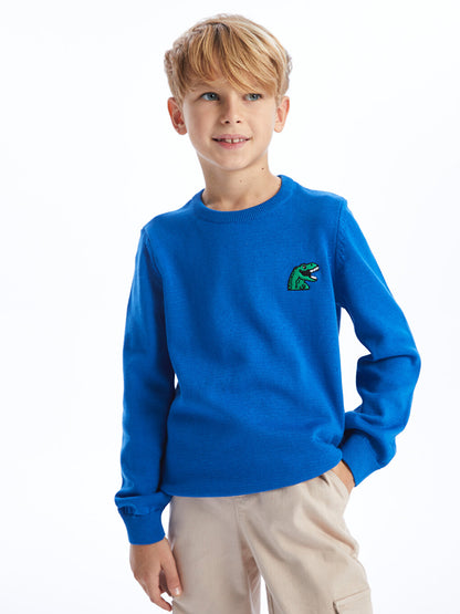 Crew Neck Embroidered Long Sleeve Boy's Knitwear Sweater