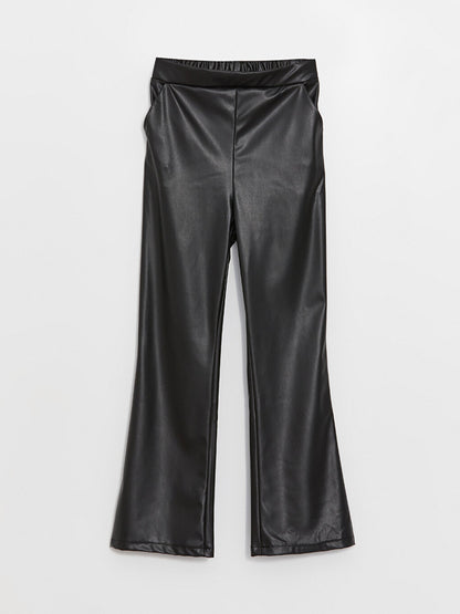 Leather Look Girls' Trousers with Elastic Waist