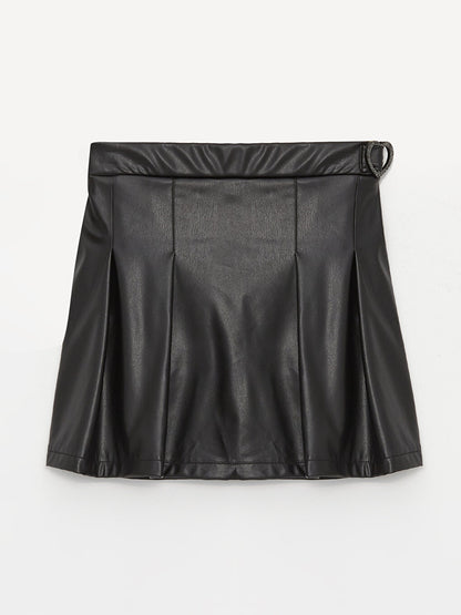 Leather Look Girl's Shorts Skirt with Elastic Waist