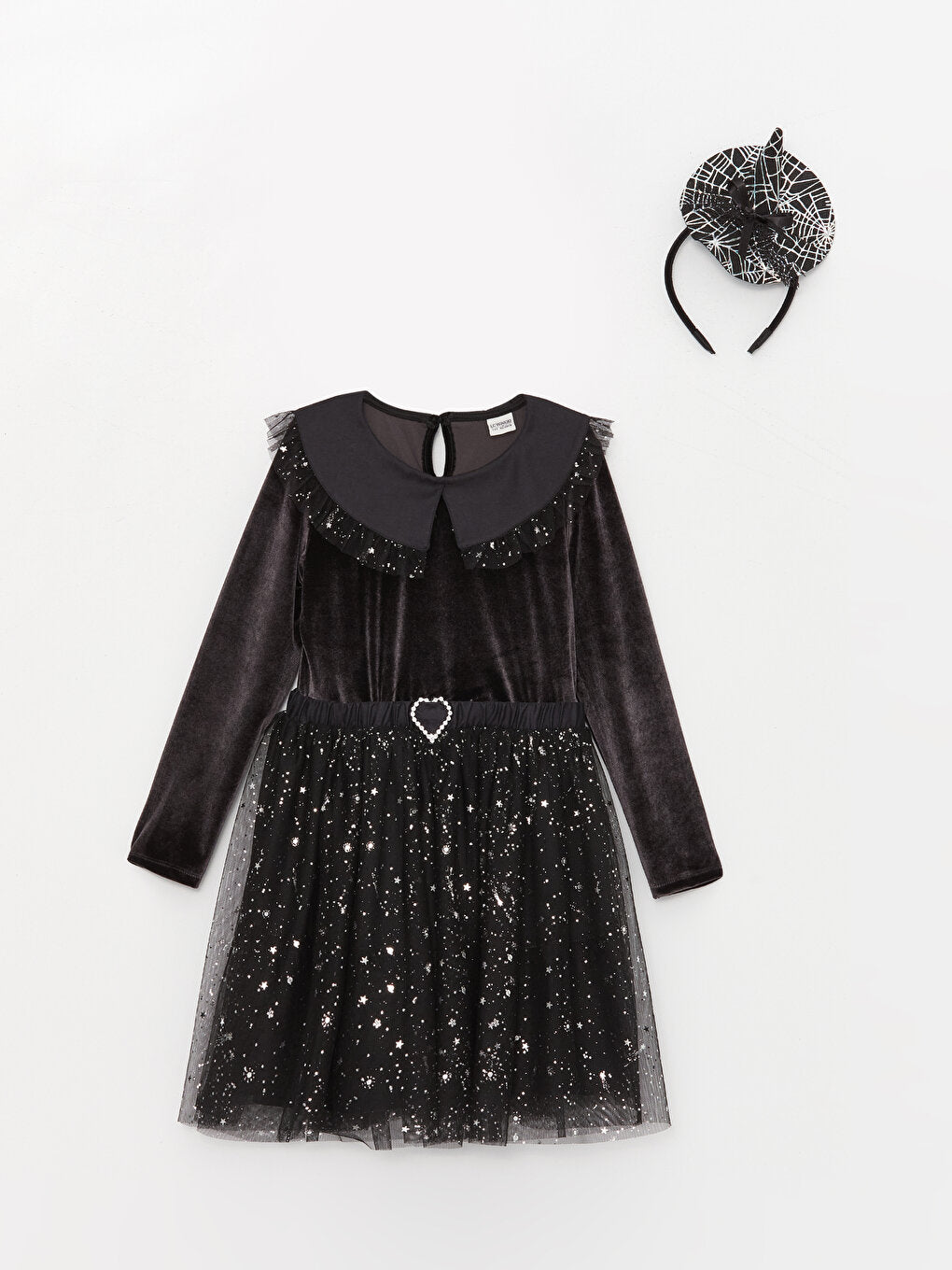 Baby Collar Long Sleeve Velvet Girls Dress with Crown