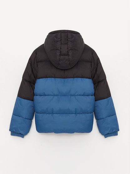 Hooded Color Block Boys Puffer Coat