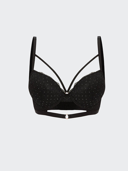 Black Underwire Half Padded Printed T-Shirt Bra