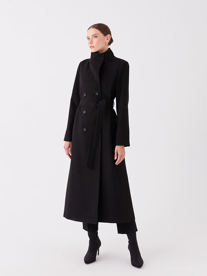 Women's High Collar Plain Cuff Coat