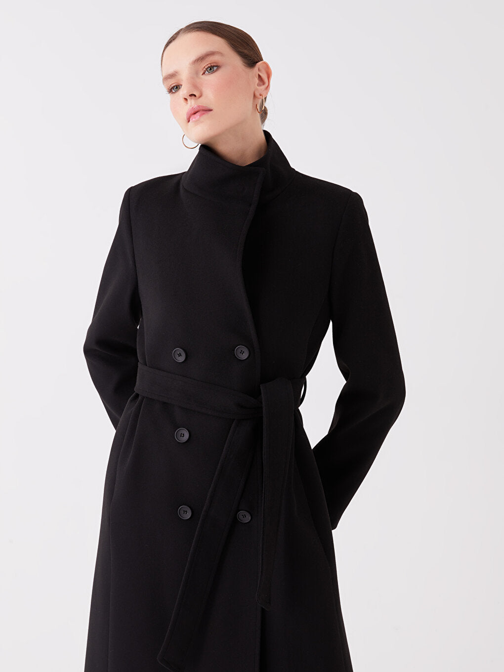 Women's High Collar Plain Cuff Coat