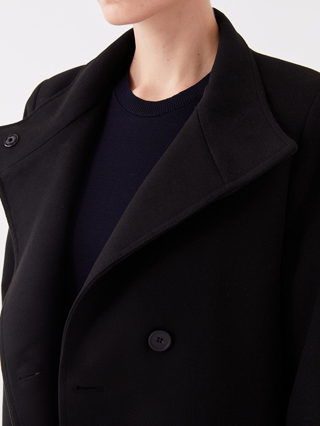 Women's High Collar Plain Cuff Coat