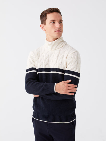 Turtleneck Long Sleeve Color Block Men's Knitwear Sweater