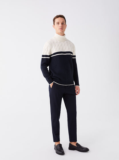 Turtleneck Long Sleeve Color Block Men's Knitwear Sweater