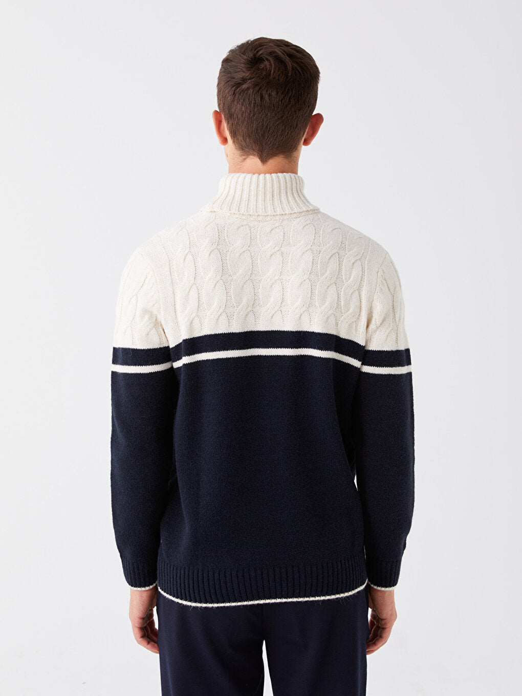 Turtleneck Long Sleeve Color Block Men's Knitwear Sweater