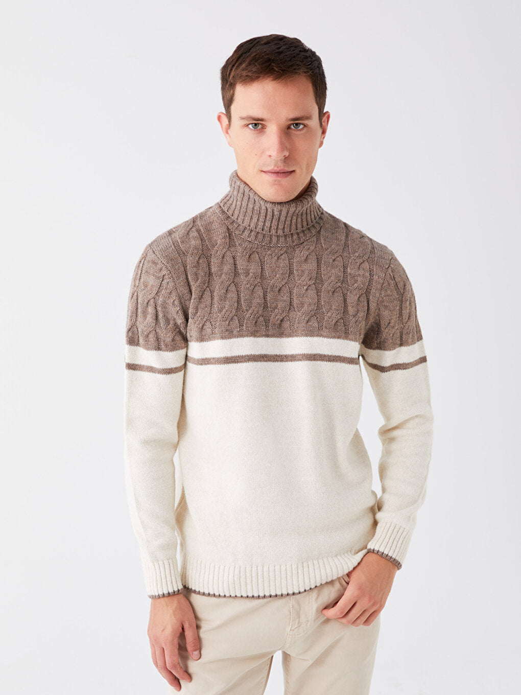 Turtleneck Long Sleeve Color Block Men's Knitwear Sweater