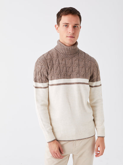 Turtleneck Long Sleeve Color Block Men's Knitwear Sweater