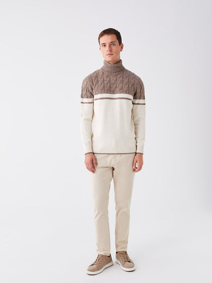 Turtleneck Long Sleeve Color Block Men's Knitwear Sweater