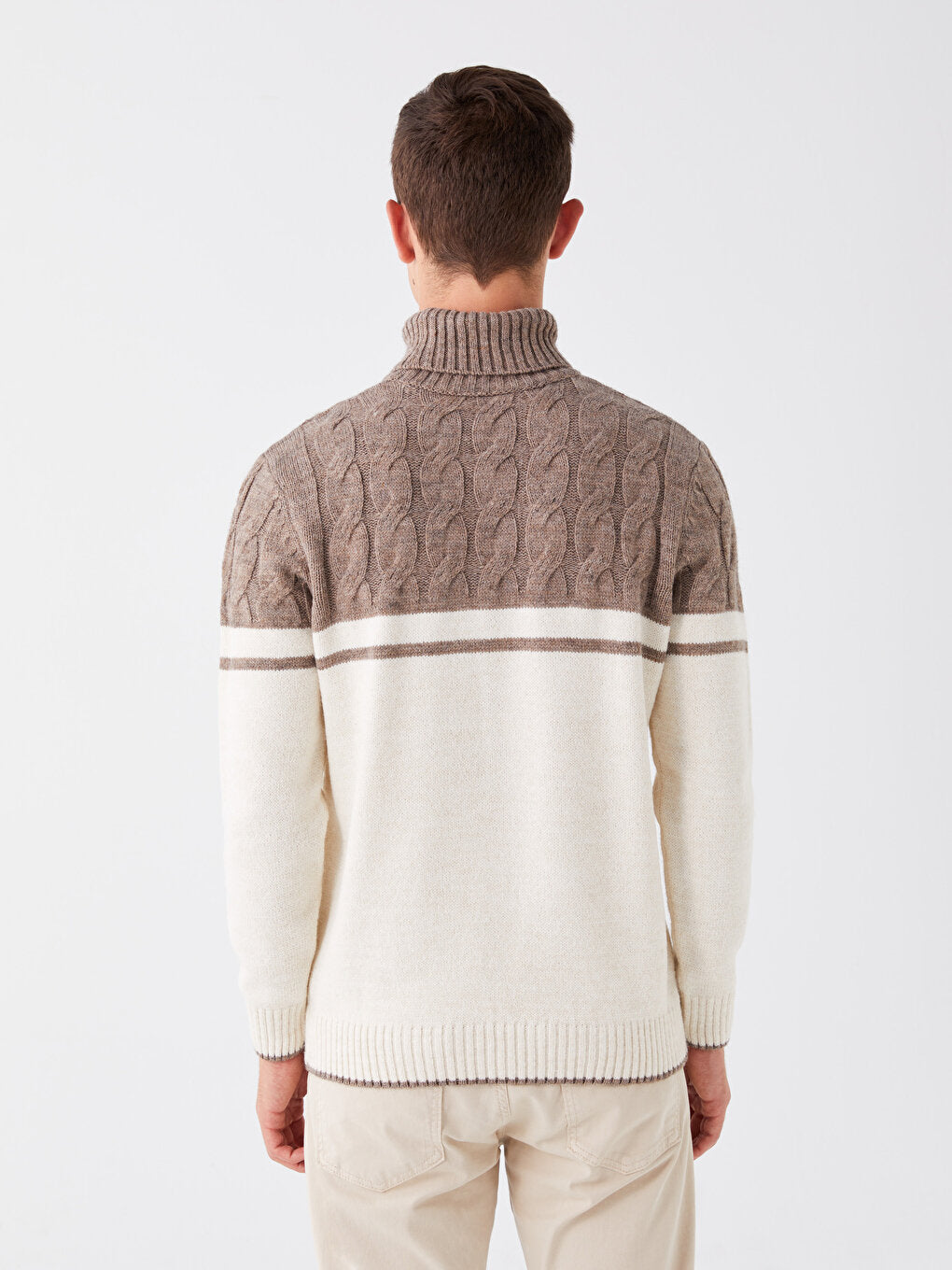 Turtleneck Long Sleeve Color Block Men's Knitwear Sweater