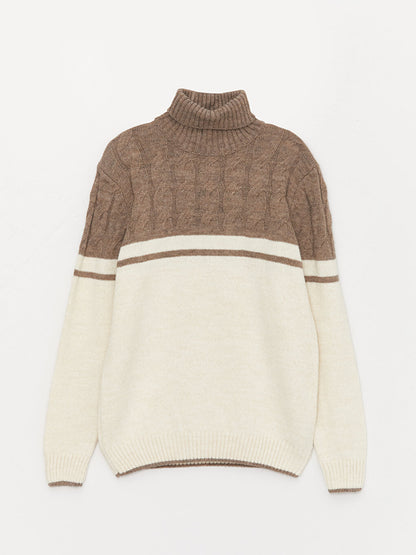 Turtleneck Long Sleeve Color Block Men's Knitwear Sweater