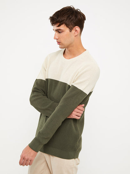 Crew Neck Long Sleeve Color Block Men's Knitwear Sweater