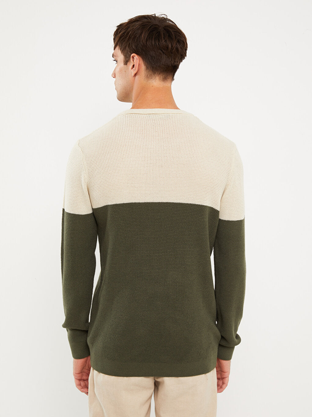 Crew Neck Long Sleeve Color Block Men's Knitwear Sweater