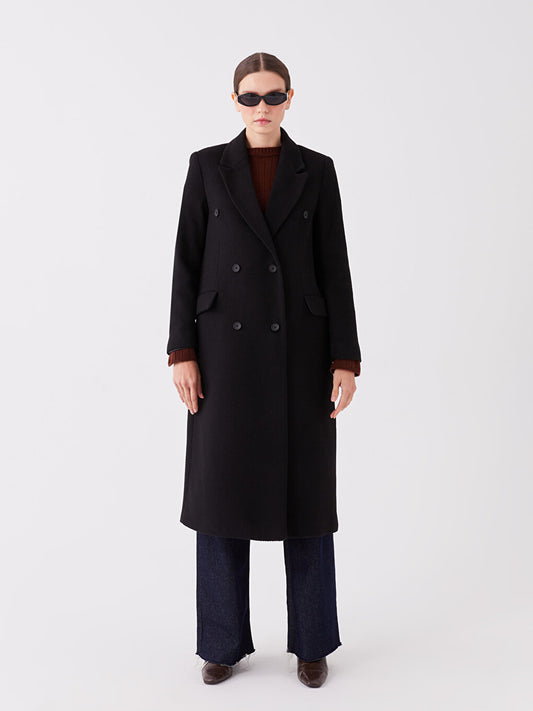 Women's Double Breasted Collar Plain Cuff Coat