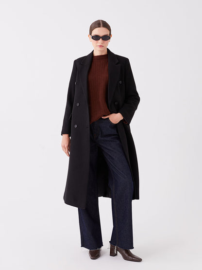 Women's Double Breasted Collar Plain Cuff Coat