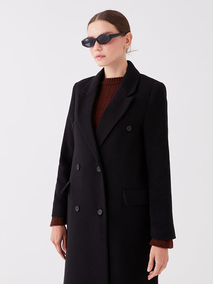 Women's Double Breasted Collar Plain Cuff Coat