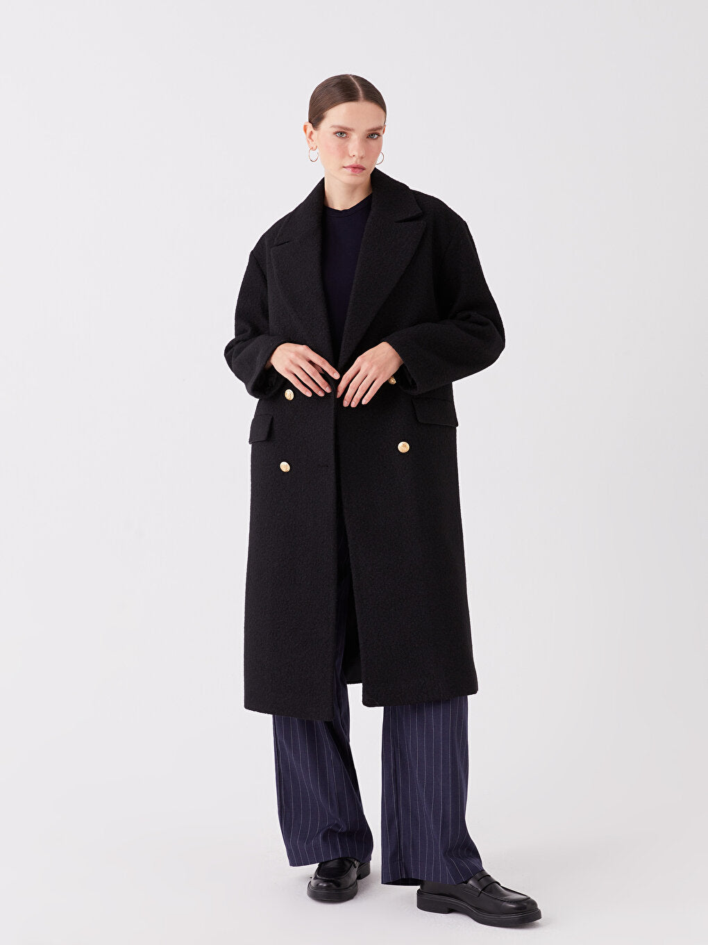 Women's Jacket Collar Plain Cashmere Coat