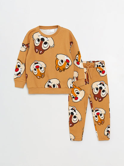 Crew Neck Chip'n Dale Printed Baby Boy Sweatshirt and Sweatpants