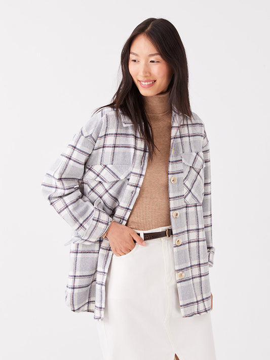 Plaid Long Sleeve Oversize Women's Shirt Jacket