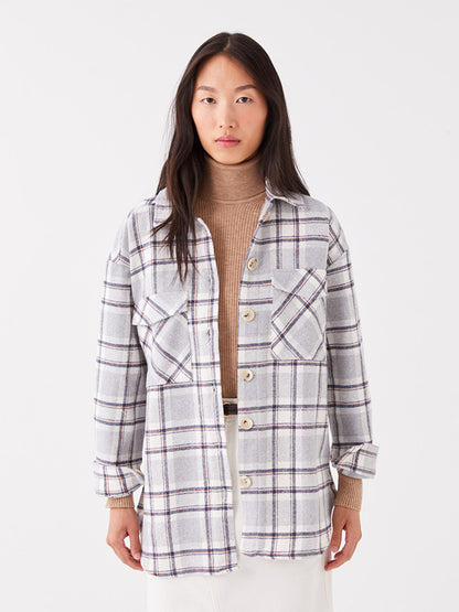 Plaid Long Sleeve Oversize Women's Shirt Jacket