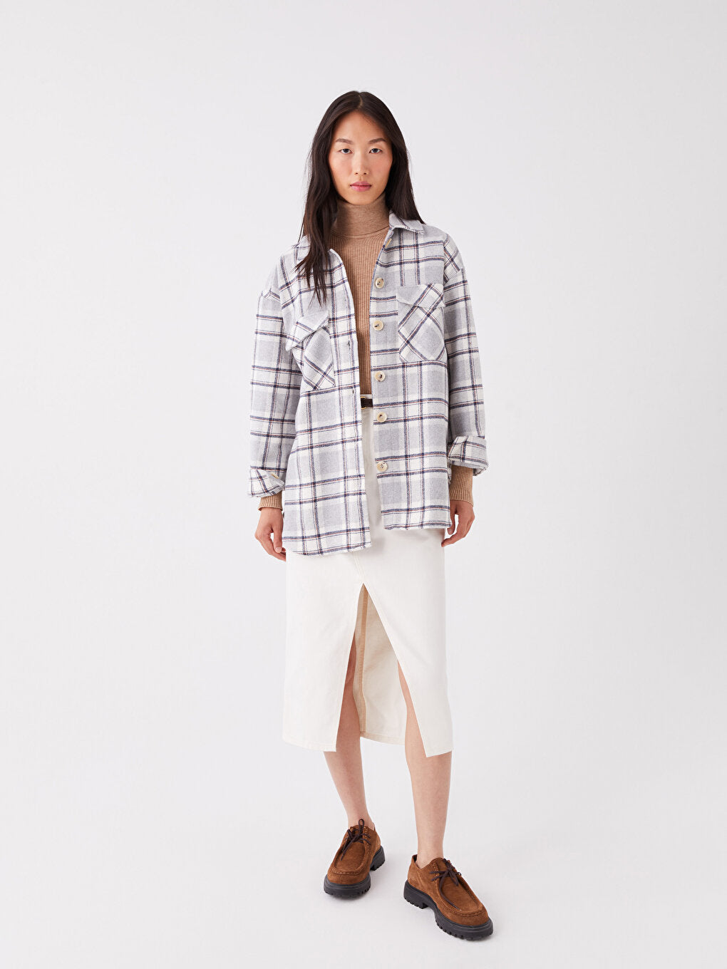 Plaid Long Sleeve Oversize Women's Shirt Jacket