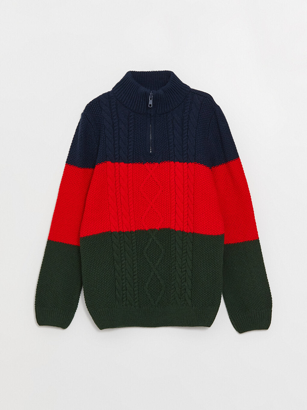 High Collar Color Blocked Long Sleeve Boy's Knitwear Sweater