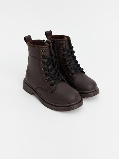 Leather Look Lacing and Zippered Boy's Boots