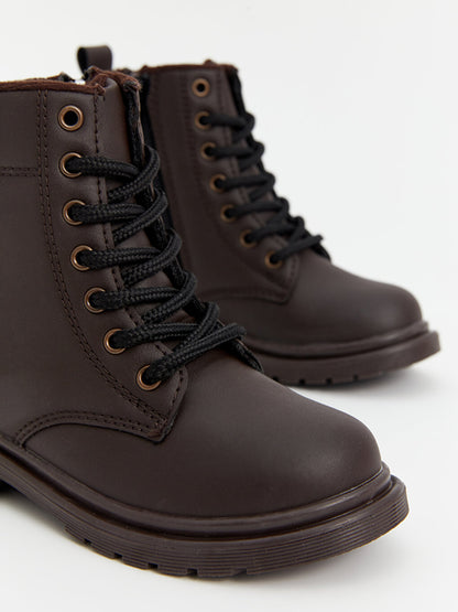 Leather Look Lacing and Zippered Boy's Boots