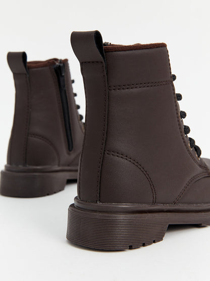 Leather Look Lacing and Zippered Boy's Boots