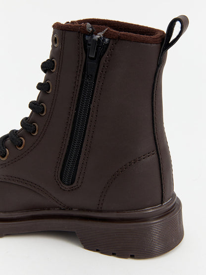 Leather Look Lacing and Zippered Boy's Boots