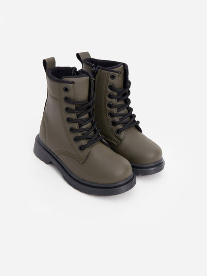 Leather Look Lacing and Zippered Boy's Boots