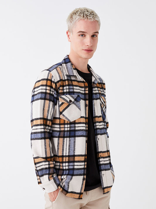 Regular Fit Long Sleeve Plaid Men's Shirt Jacket