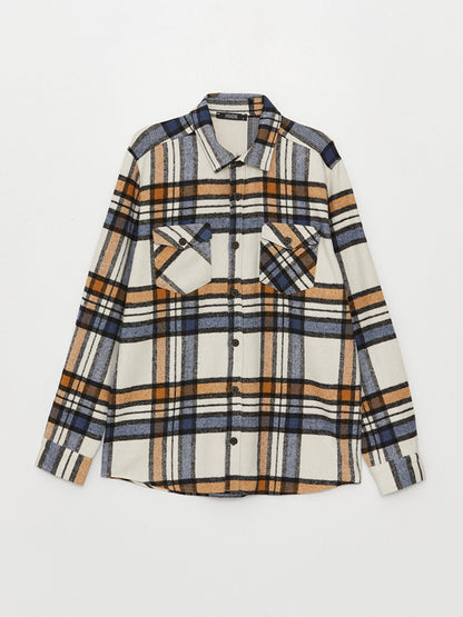 Regular Fit Long Sleeve Plaid Men's Shirt Jacket