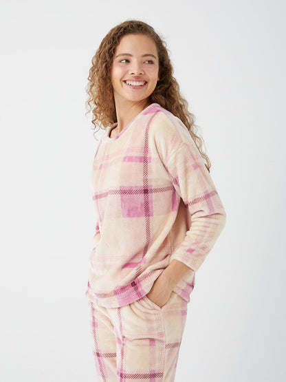 Crew Neck Plaid Long Sleeve Women's Pajama Set