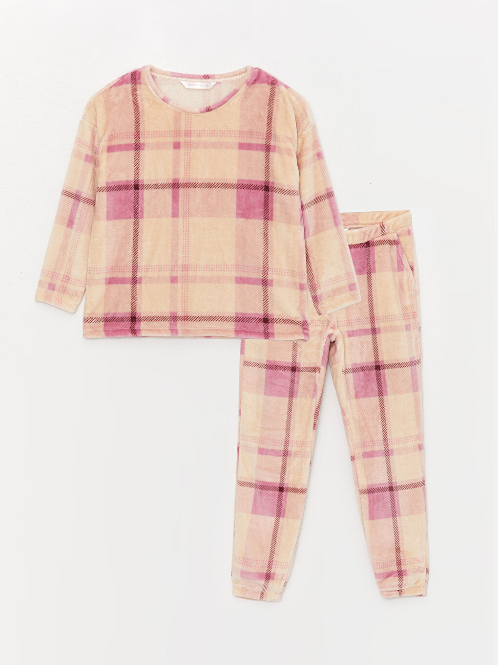 Crew Neck Plaid Long Sleeve Women's Pajama Set